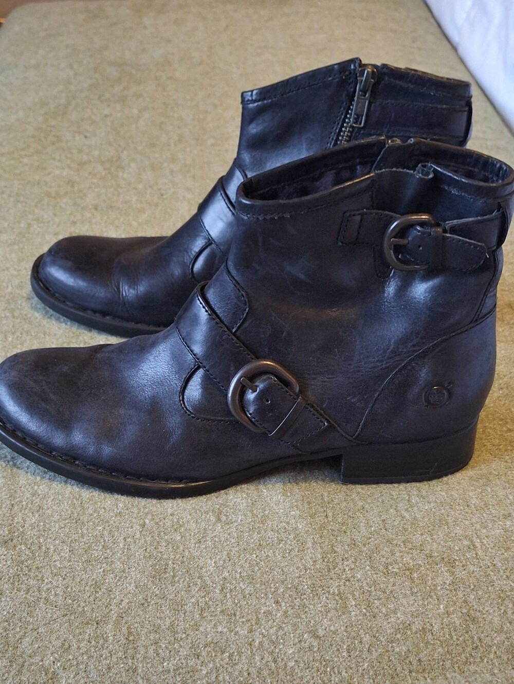 Born Black Leather Ankle Boots with Buckle